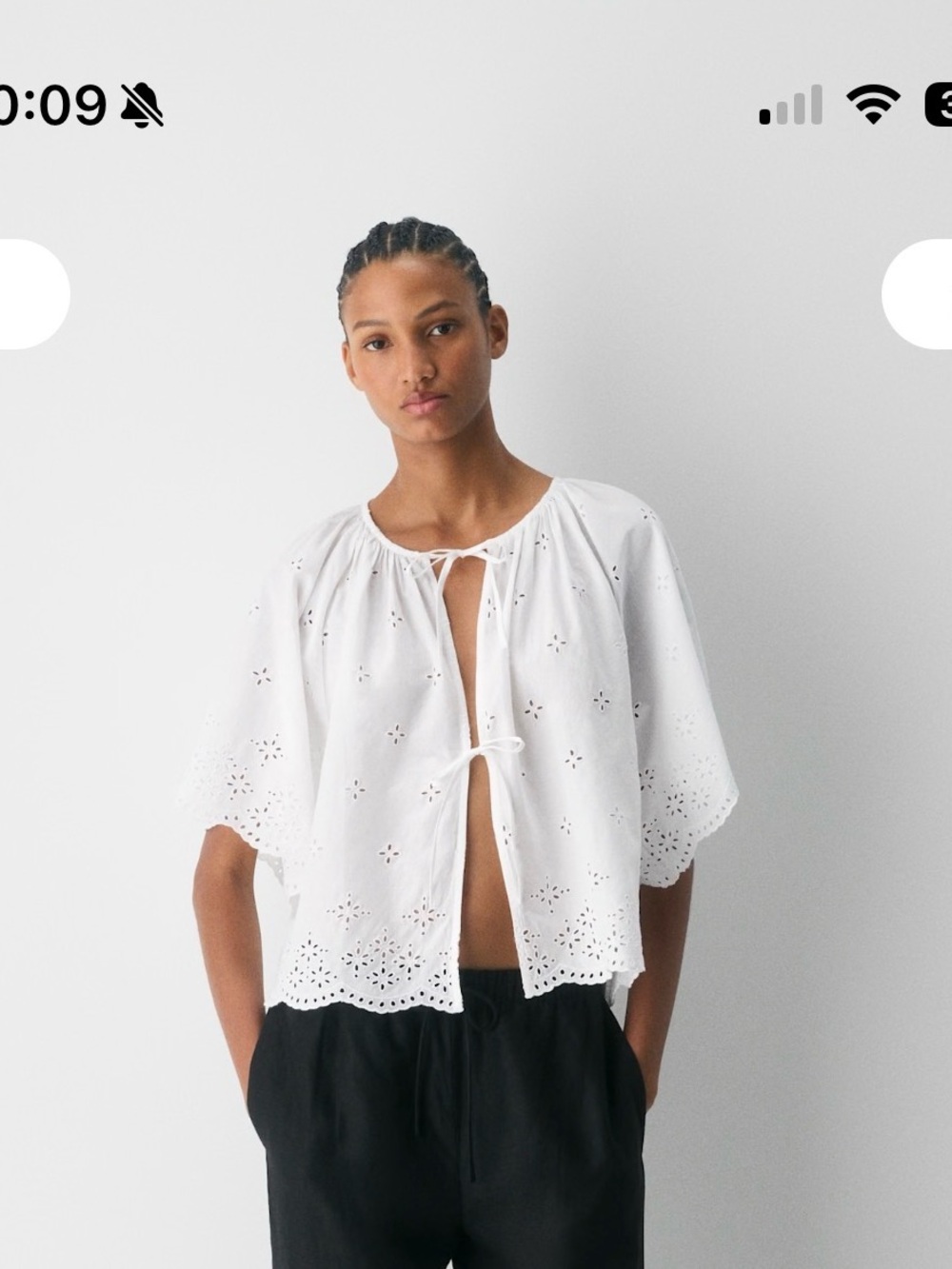 Little Moon White Tie-Front Eyelet Blouse